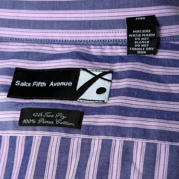Saks Fifth Avenue Black Label XXL Long Sleeve Button Down Purple Striped 2/$50 - Picture 7 of 10